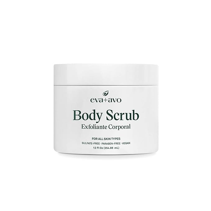 Eva + Avo Exfoliating Body Scrub, Gentle & Nourishing Natural Formula for Dry, Rough & Combination Skin, Daily Body Scrub for Women & Men, Hydrating Soft Skin Exfoliator, 12 Fl Oz