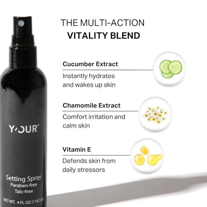 Y'OUR Waterproof Makeup Setting Spray: 16HR+ Lock, Anti-Smudge & Transfer Proof Fixing Mist. Hydrating Matte Finish with Vitamin E. Ultra Fine, Alcohol-Free Vegan Spray for Oily & Mature Skin