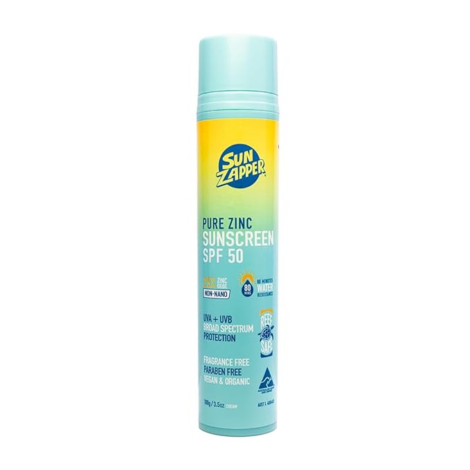 Sun Zapper Pure Zinc Sunscreen SPF 50 – Organic Mineral Sunscreen for Face and Body, 25% Non-Nano Zinc Oxide, Reef Safe, Water Resistant, Broad Spectrum, Vegan, 100g (3.5 oz) Pump, Australian Made