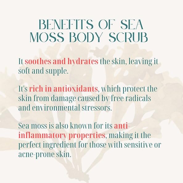 Exfoliating Sugar Body Scrub, Nourishing and Brightening Skincare Formula for Smooth, Radiant Skin, Hydrates & Revitalizes All Skin Type, 12 oz (12 OZ, Sea Moss)