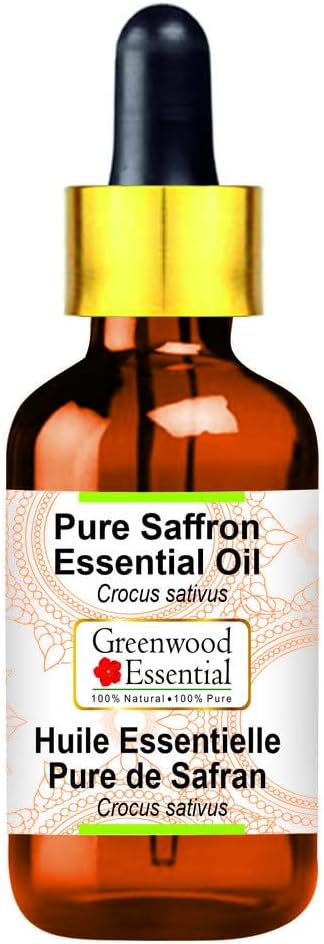 Greenwood Essential Pure Saffron Essential Oil (Crocus sativus) with Glass Dropper Steam Distilled 5ml (0.16 oz)