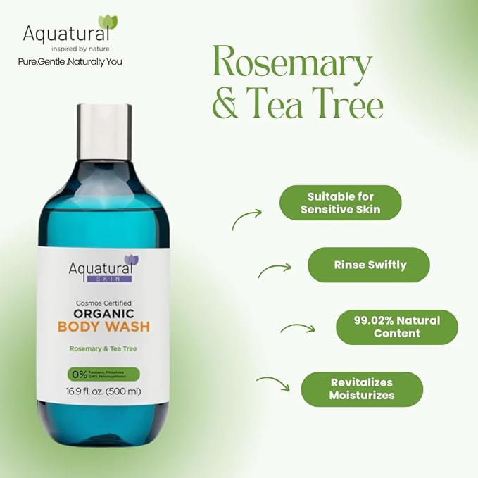 Organic Body Lotion for Women & Men, Cosmos Certified Daily Lotion, Sensitive Skin Lotion, Deep Hydration for Dry, Rough & Sensitive Skin Types, Lightweight, Rosemary Tea Tree 16.9 Fl Oz
