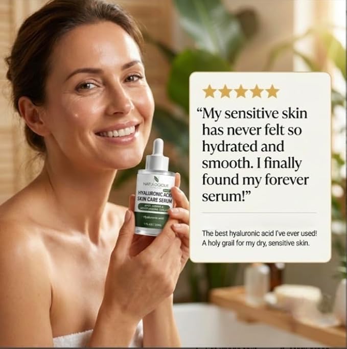 Hyaluronic Acid Serum for Face and Skin, Organic Anti-Aging Face Moisturizer for Fine Lines & Wrinkles – Vegan and Natural Skincare – 1oz (30ml) by Natulogique