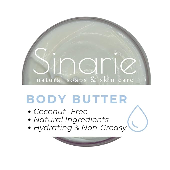 Sinarie Coconut-Free Body Butter | Luxurious Hydration with Shorea Butter, Evening Primrose Oil, Argan & Moringa Oil | Non-Greasy, Natural Ingredients | For Sensitive Skin (5.3 oz., Soft Whispers)