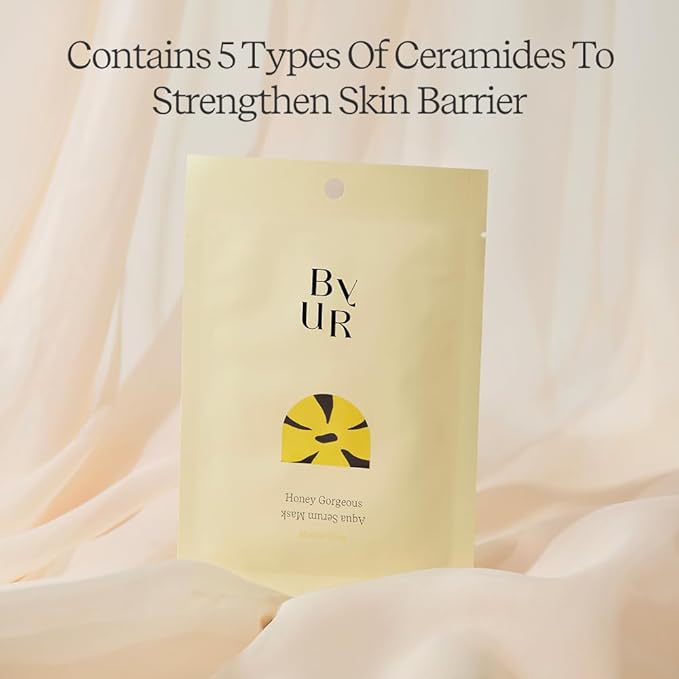 ByUR Honey Gorgeous Keep Moisturizing Aqua Serum Mask - Hydration & Skin Elasticity, Skin Barrier Care for Dry Skin, Honey Extracts & Ceramide, Face Sheet Mask Daily Pore Care Korean Skincare (4pc)