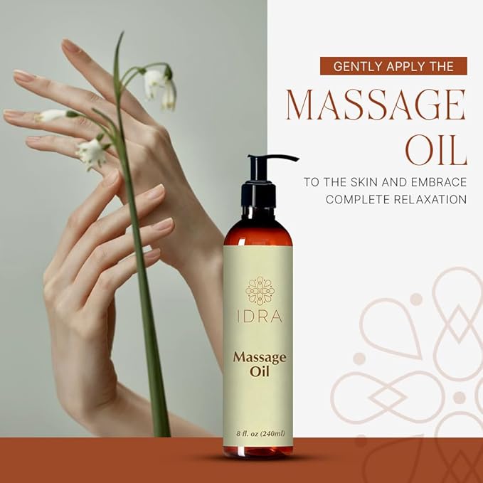 Idra Wellness Body Massage Oil for Massage Therapy - Contains Lavender, Rose, Ylang Ylang - 100% Pure - 240ml, Multipurpose Instant Absorption Full Body Massage Oil - 8 Fl Oz