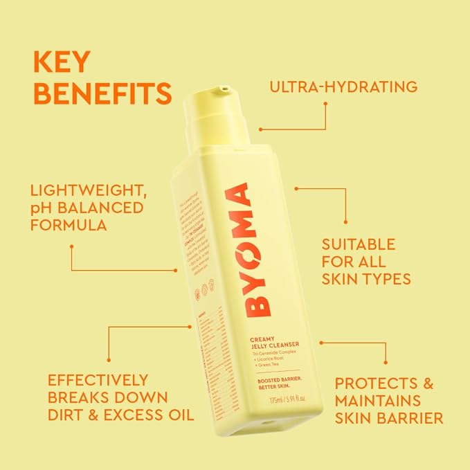 BYOMA Creamy Jelly Cleanser-Hydrating Facial Cleanser for Skin Barrier Repair-Tri-Ceramide Face Wash for Sensitive Skin&All-Skin Types-Gently Removes Makeup&Excess Oil-5.91 fl oz,(Pack of 2)
