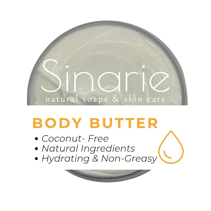 Sinarie Coconut-Free Body Butter | Luxurious Hydration with Shorea Butter, Evening Primrose Oil, Argan & Moringa Oil | Non-Greasy, Natural Ingredients | For Sensitive Skin (5.3 oz., Mango Bliss)