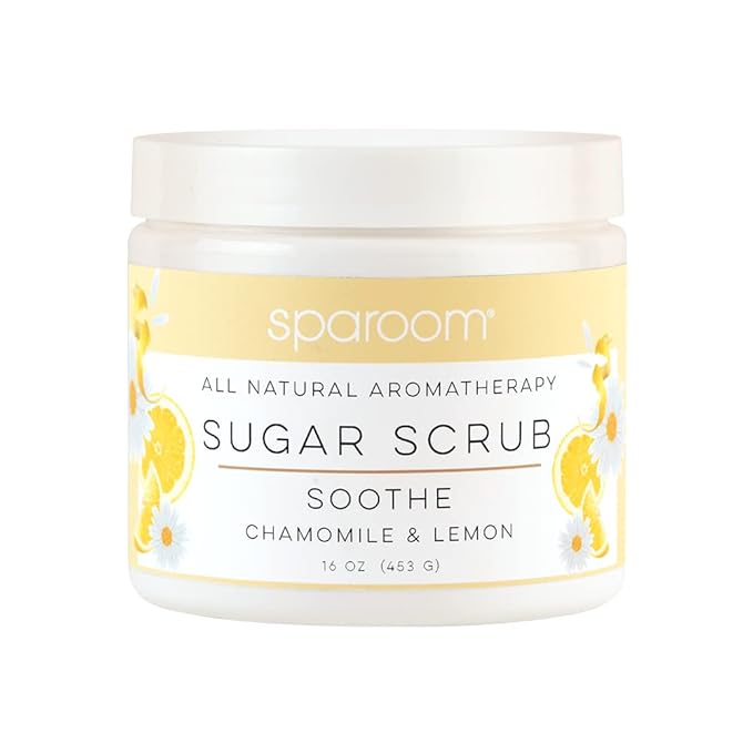 SpaRoom All Natural Aromatherapy Shea Butter and Raw Sugar Hydrating and Exfoliating Body Scrub, 16 oz, Soothe- Chamomile and Lemon Essential Oils