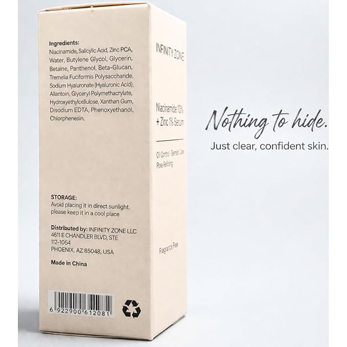 Niacinamide 10% + Zinc 1% Face Serum – Lightweight Hydrating Serum with Hyaluronic Acid & Vitamin B5, 30 ml / 1.01 fl oz