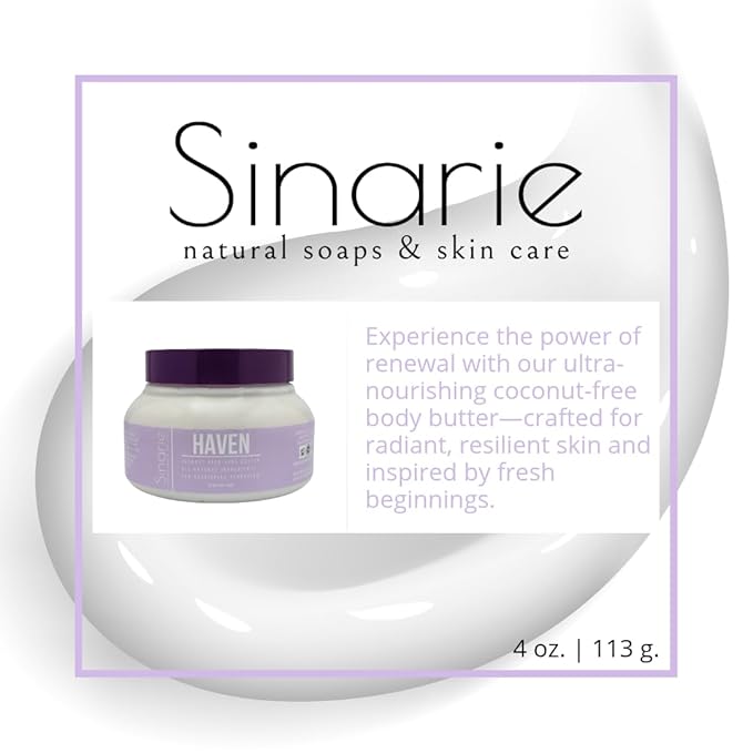 Sinarie Coconut-Free Body Butter – Ultra-Nourishing Moisturizer with Mango Butter, Avocado Oil & Jojoba Oil – Hydrating & Non-Greasy Lotion for Sensitive Skin (4 oz., Haven)