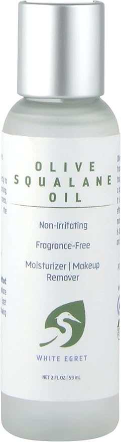 White Egret Olive Squalane Oil with Non-Irritating and Fragrance Free Attributes That Moisturizes and Removes Makeup, 2 fl. oz
