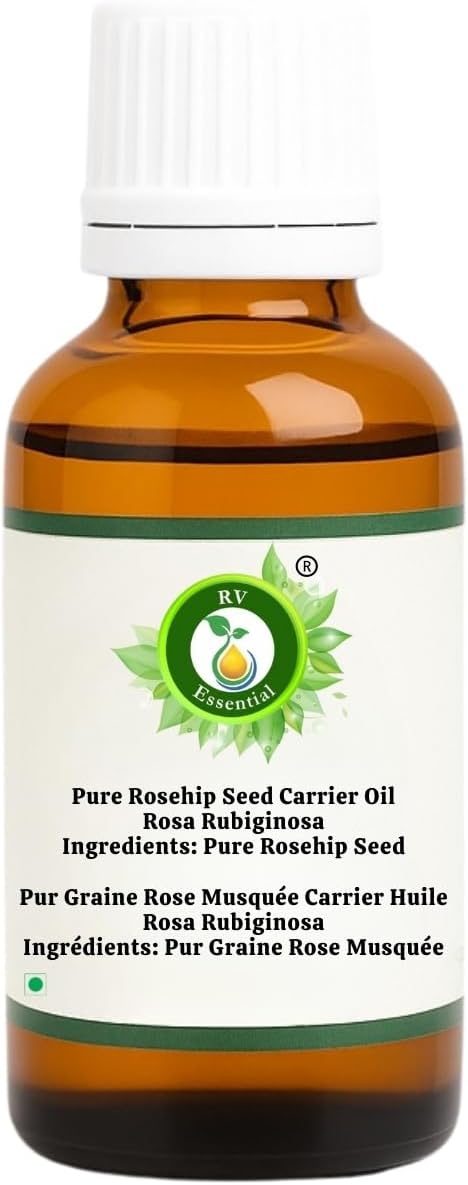 R V Essential Pure Rosehip Seed Carrier Oil 50ml (1.69oz)- Rosa Rubiginosa (100% Pure and Natural Cold Pressed)