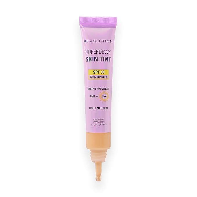 Revolution Superdewy SPF 30 Skin Tint, Tinted Mineral Face Foundation, Buildable Coverage for Facial Glow, 12% Zinc Oxide, Vegan & Cruelty-Free, Light Neutral