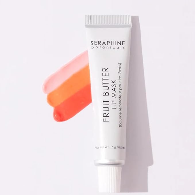 Seraphine Botanicals Fruit Butter Restorative Lip Mask Overnight Gel Balm with Shea Butter, Apricot Kernel & Jojoba Seed Oil – Vegan, Paraben-Free, Dewy Finish, Soft Tint 0.51oz (Just Bitten)