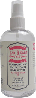OAK & SAGE Homeopathic Facial Toner Rose Water - Unscented - 8oz - 100% Herbs, No Alcohol, No Chemicals - for All Skin Types
