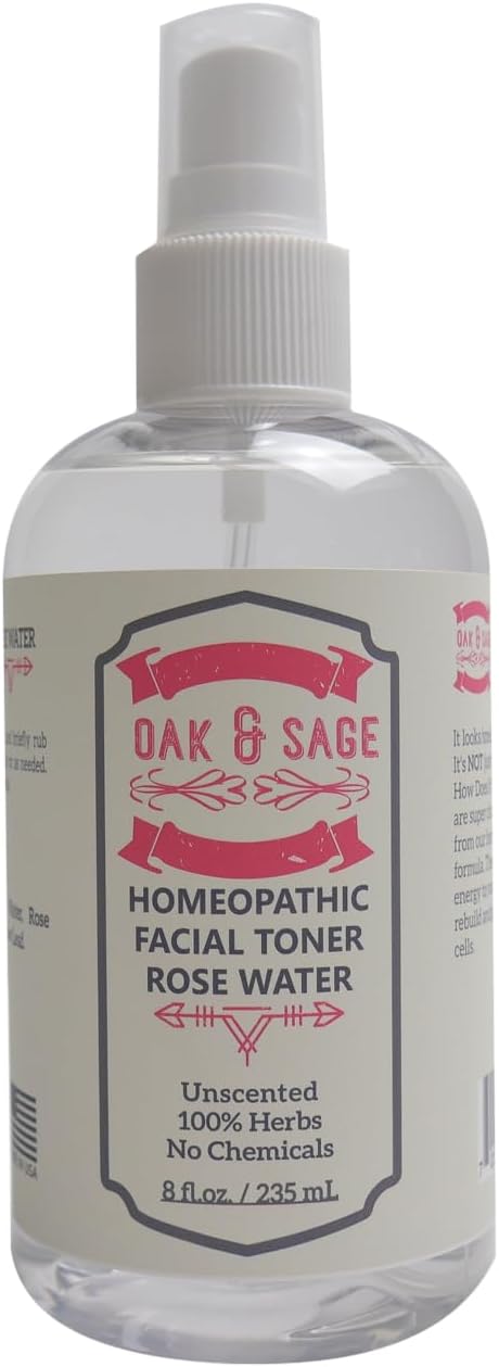 OAK & SAGE Homeopathic Facial Toner Rose Water - Unscented - 8oz - 100% Herbs, No Alcohol, No Chemicals - for All Skin Types