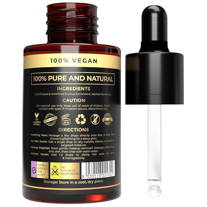 Organic Apricot Kernel Oil | Moisturizer for Oily Skin | Cold Pressed Apricot Skin Therapy Oil & Massage |