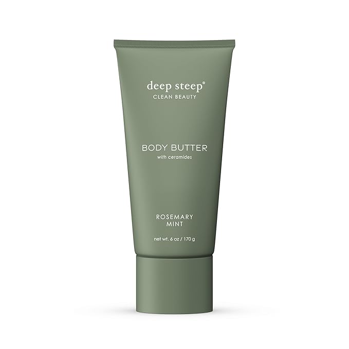 Deep Steep Body Butter, 6 oz – Rich Moisturizer with Ceramides, Coconut Oil, Argan Oil & Aloe Vera – Vegan, Clean Beauty, Smooth & Hydrated Skin (6 Ounces, Rosemary Mint)