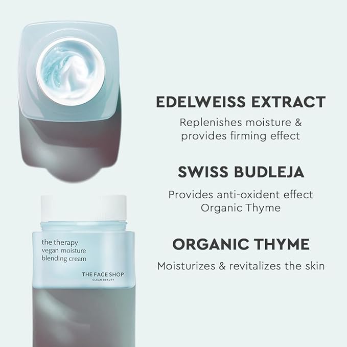 The Face Shop The Therapy Vegan Moisture Blending Cream | Vegan Moisturizer | Cooling | Hydrating | Skin-Friendly | 2-in-1 Gel & Cream | K-Beauty