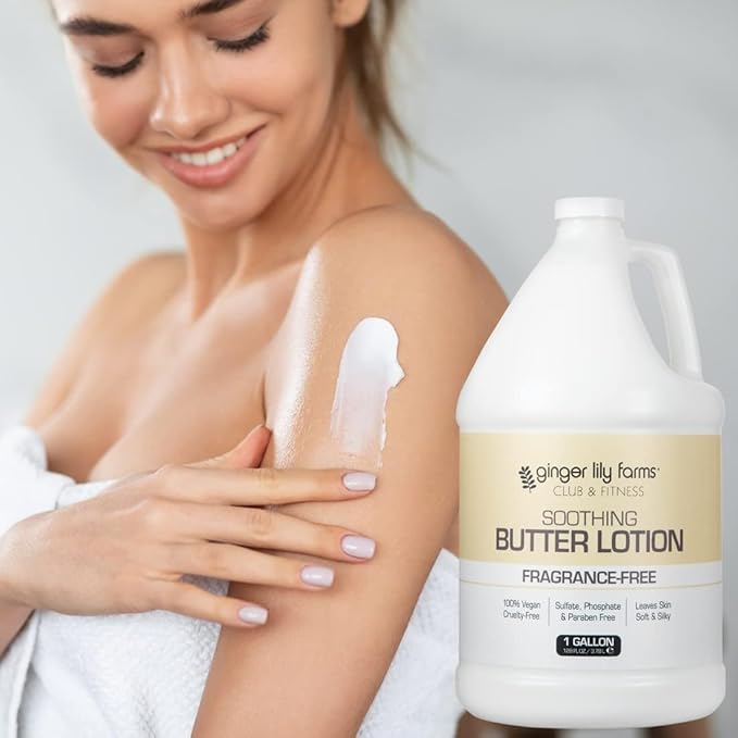 Ginger Lily Farms Club & Fitness Soothing Butter Lotion for Dry Skin, 100% Vegan & Cruelty-Free, Fragrance Free, 1 Gallon (Pack of 4)