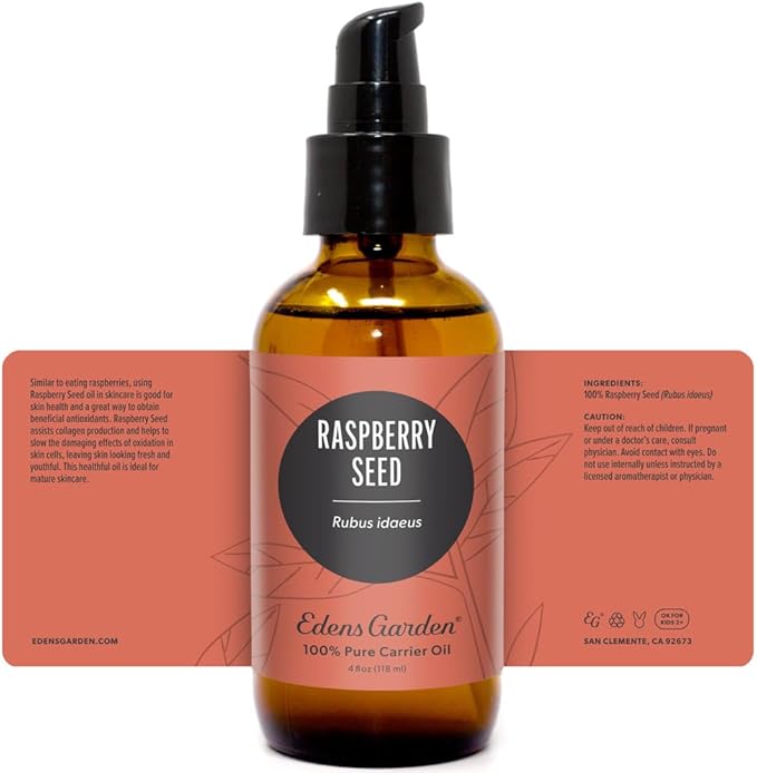 Edens Garden Raspberry Seed Carrier Oil- 100% Pure Premium Cold Pressed & Hexane Free, Natural Antioxidant Rich Moisturizer for Face, Skin, Hair & Nails- for Diluting Essential Oils 118 ml (4 fl oz)