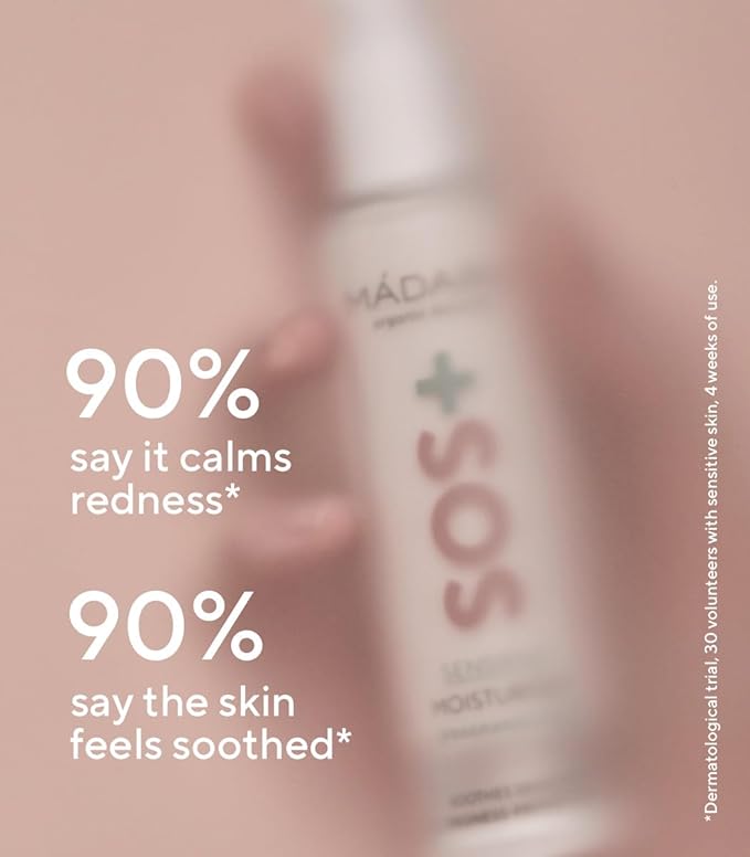MÁDARA SOS Sensitive Moisturiser 50 ml, Fragrance-Free Face Moisturizer for Sensitive, Redness-Prone Skin, Hydrating Cream with Hyaluronic Acid, Jojoba Oil and Red Algae, Organic Certified
