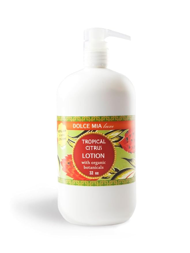 Dolce Mia | Shea Butter Lotion | Tropical Citrus | Organic Botanicals | Hypoalergenic | Vegan and Cruelty Free | 32 oz Refill