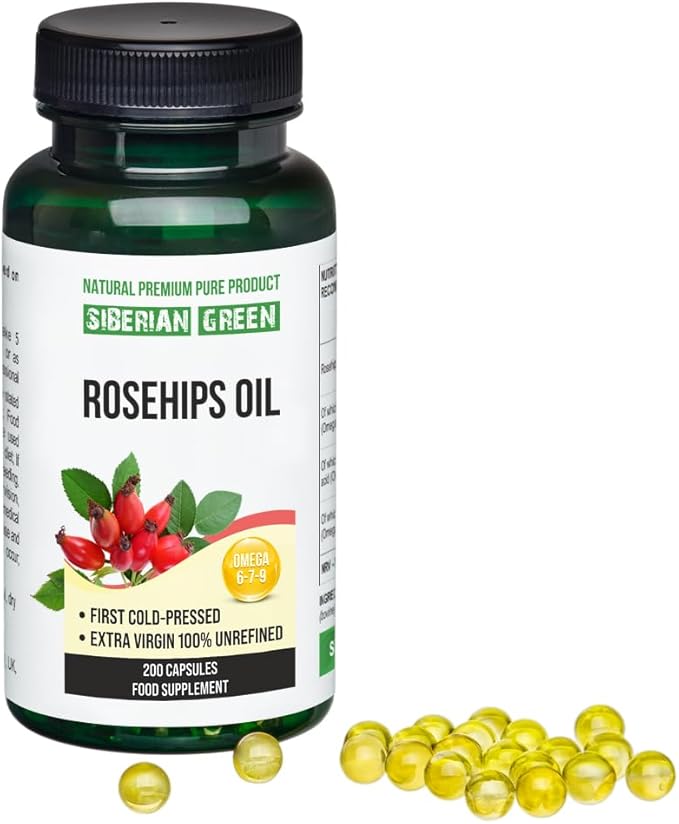 Siberian Green Rosehips Seed Oil Capsules 200 Softgels Wild Harvested Siberia Altai Cold Pressed Unrefined