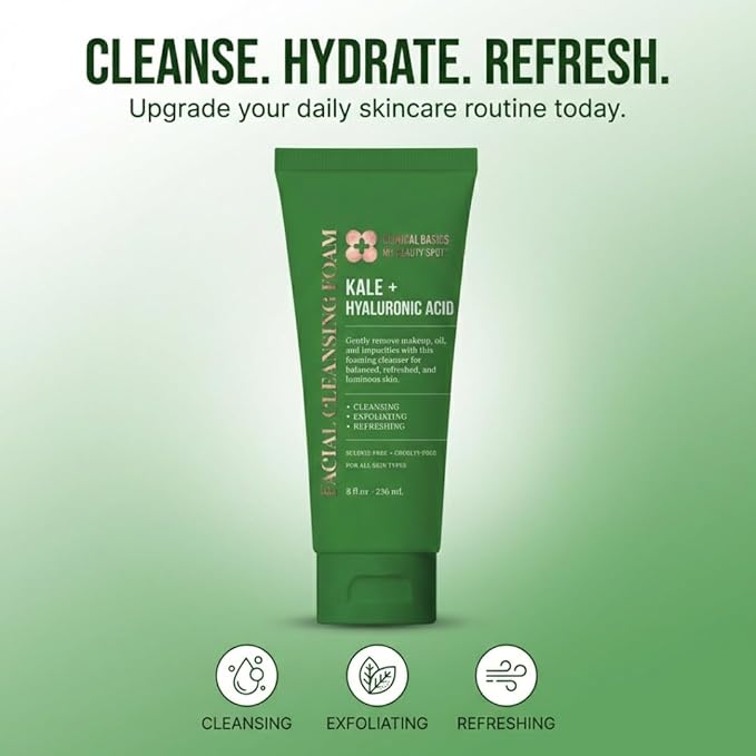 My Beauty Spot Kale + Hyaluronic Acid Facial Cleansing Foam, Gentle Face Wash for Hydrating & Refreshing Skin, 8 oz