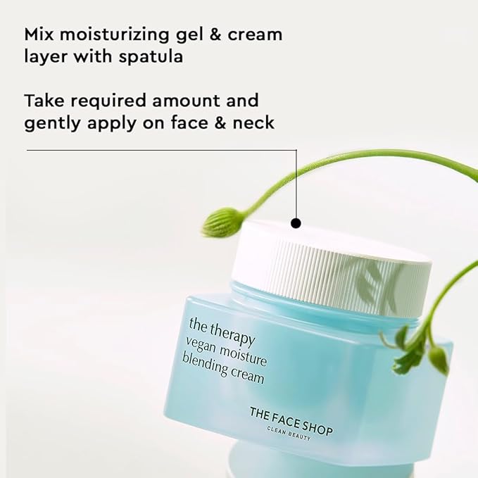 The Face Shop The Therapy Vegan Moisture Blending Cream | Vegan Moisturizer | Cooling | Hydrating | Skin-Friendly | 2-in-1 Gel & Cream | K-Beauty