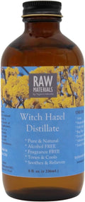 RAW MATERIALS Witch Hazel Distillate, Alcohol-Free, Fragrance-Free, Natural Astringent Toner for Face, Skin Brightening, 8oz Glass Bottle