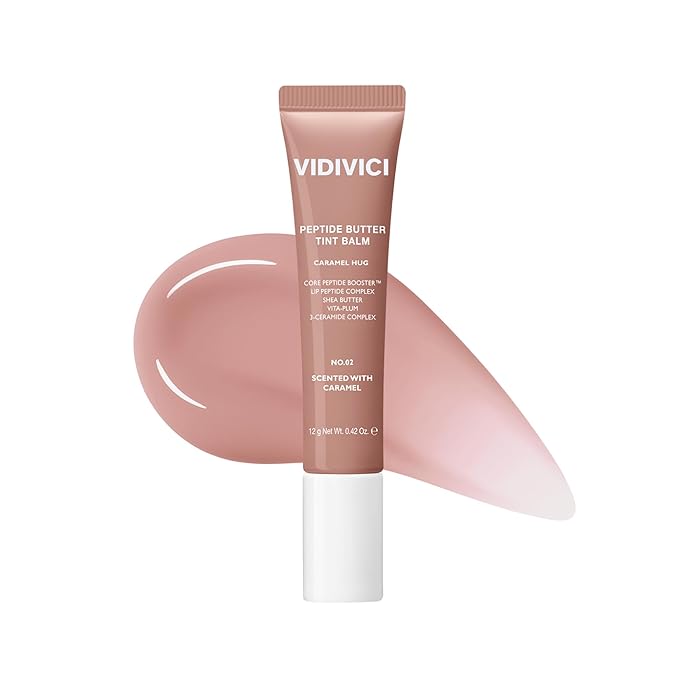 VIDIVICI Peptide Butter Tint Balm | 10 Color Variants, Moisturizing Lip Tint with Melting Peptide Complex™ & Sheer Tinted Glow - 02 CARAMEL HUG (12g, 0.42Oz)