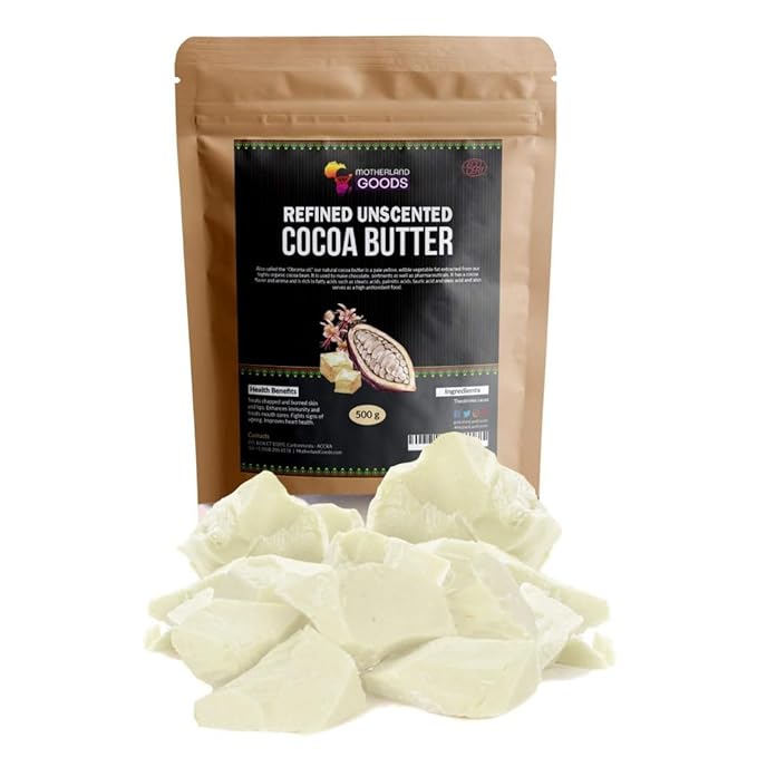 Refined Cocoa Butter Chunks - Perfect for DIY and Craft Projects, Organic Body Moisturizer for Sensitive Skin, Anti-Aging, & Scars - Unscented Cocoa Butter From Ghana - (8 LBs)
