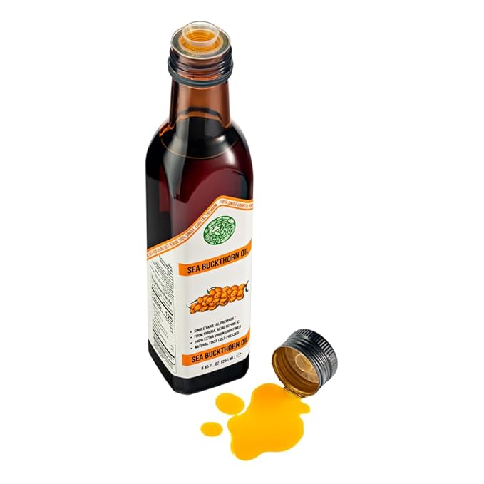 Siberian Green Sea Buckthorn Oil – 250ml Single Varietal Seed and Berry Oil – Extra Virgin Unrefined Cold Pressed Ideal for Cooking Salads Cosmetics Skin Care