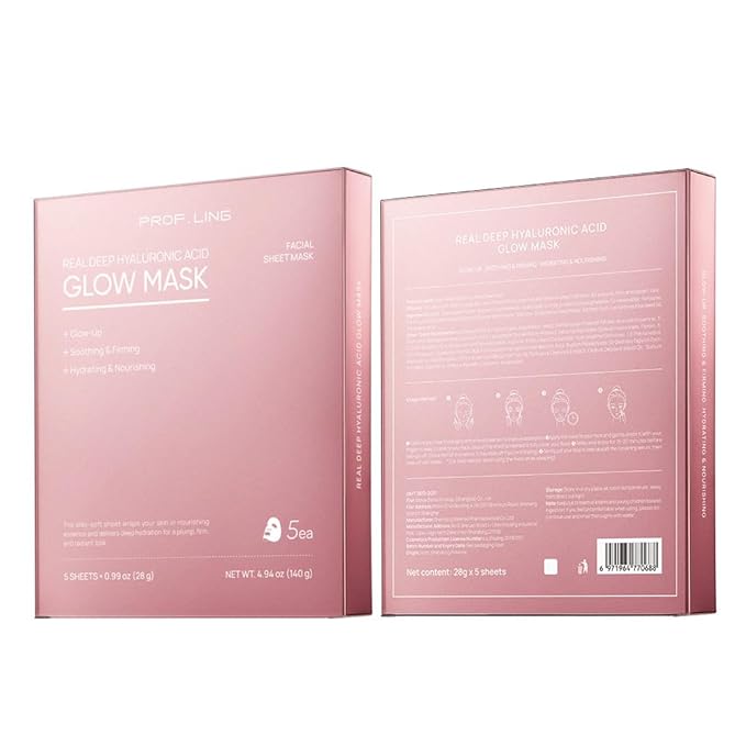 Real Deep Hyaluronic Acid Glow Mask, Korean Sheet Face Mask for Dry, Dehydrated Skin, Brightening, Firming & Moisturizing Skincare, 28g x 5ea