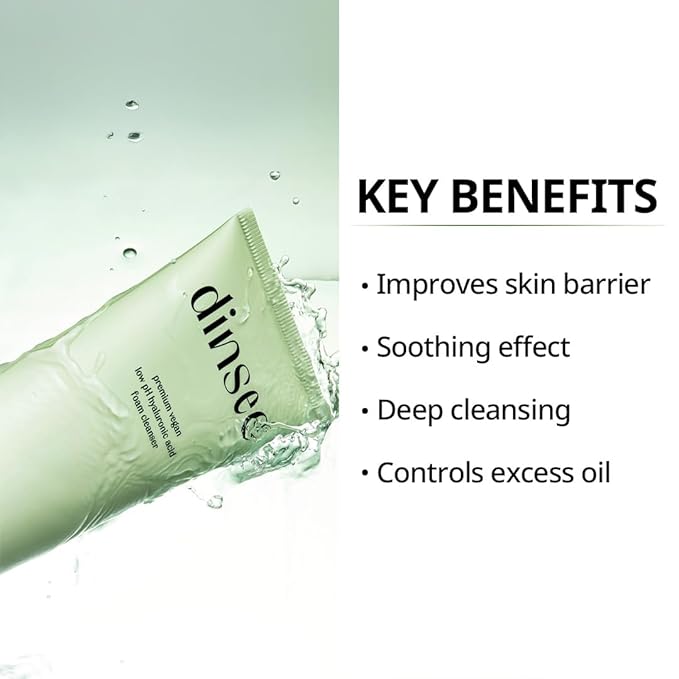 DINSEE Premium Vegan Low pH Hyaluronic Acid Foam Cleanser- Non-Stripping Daily Face Wash For All Skin Types, Gentle Korean Face Cleansing Foam, Low pH, 50ml/ 5.07 fl oz