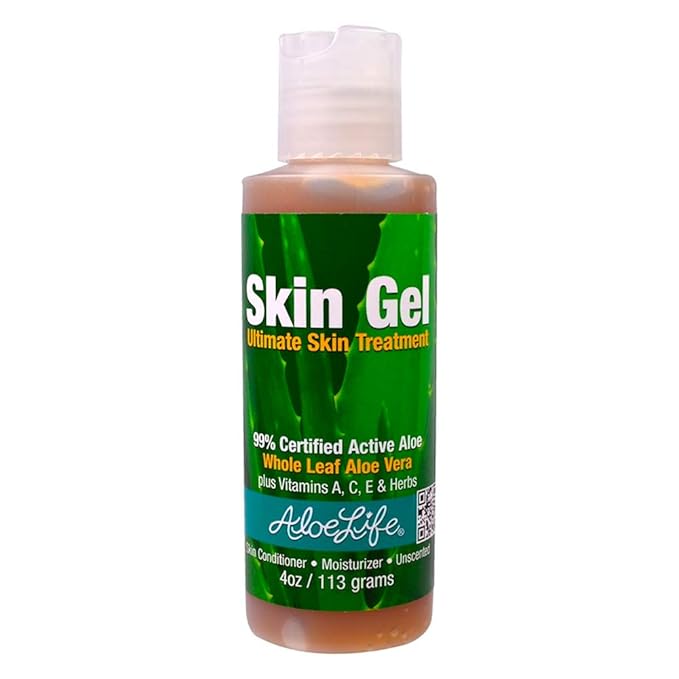 Aloe Life – Skin Gel & Herbs Ultimate Skin Treatment, 99% Certified Organic Whole Leaf Aloe Vera, Vitamins C, A, & E, Head-to-Toe Skin Care Support for the Whole Family, Fragrance-Free (4 oz)