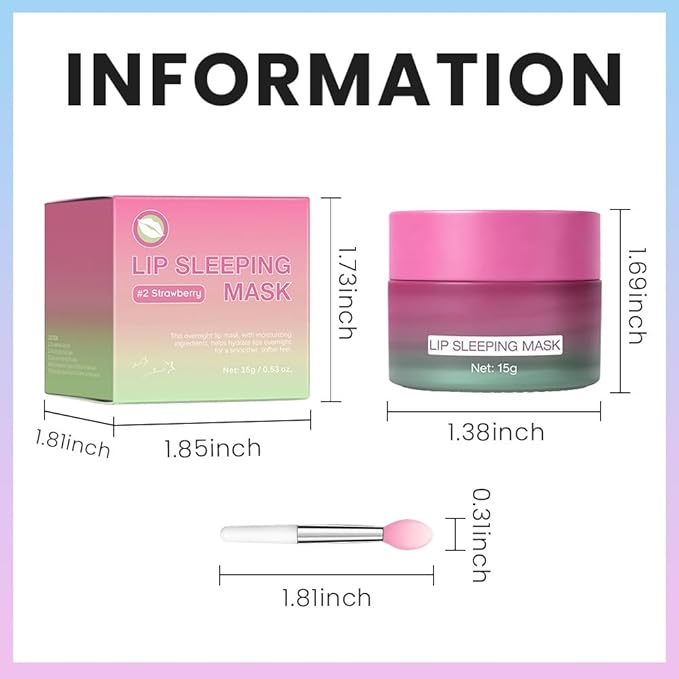 FeiCuiYun Lip Sleeping Mask, Moisturization and Antioxidants, Nourish, Hydrate, Flaky, Dry Lips, Includes Softapplicator Brush (06#Strawberry, 1Pcs)