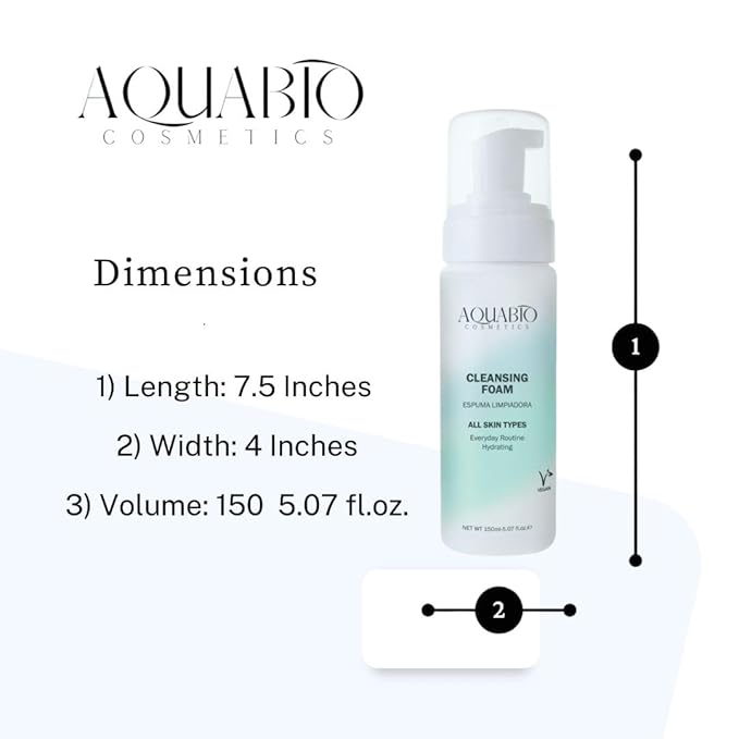 AquaBio Face Cleansing Foam Wash Natural, Clean & Gentle Hydrating Detox for All Skin Types, Vegan & Cruelty-Free with Fruit & Botanical Extracts, Peptide Enriched, Non-Toxic, Paraben-Free, Unisex