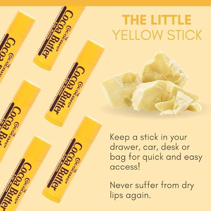 Cococare Cocoa Butter Lip Balm - The Little Yellow Stick - Conditions & Protects Lips with Hydrating Formula - Light Scent of Cocoa Butter - 0.15oz (10 Sticks)