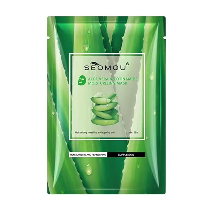 Natural Facial Sheet Mask, Moisturizing Hydrating Fruit Facial Mask For All Skin Types (Aloe Vera Nicotinamide Moisturizing Mask)