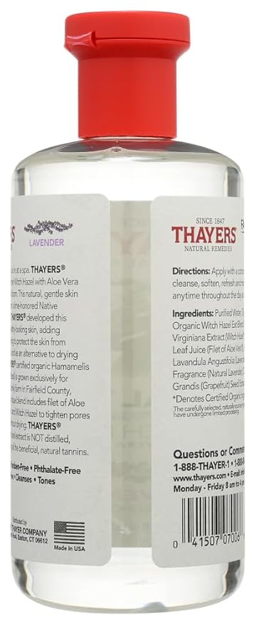 THAYERS Alcohol-Free Witch Hazel with Organic Aloe Vera Formula Toner, Lavender, Clear, Unscented, 12 Fl Oz, Pack of 2
