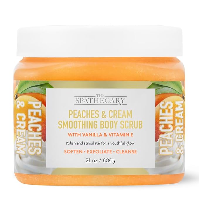 Peaches & Cream Sugar Scrub - Exfoliating & Hydrating Body Scrub, Vanilla & Vitamin E to Help Polish, Stimulate & Soften Skin For A Youthful Glow, Body Care Exfoliator & Cleanser, 21 oz