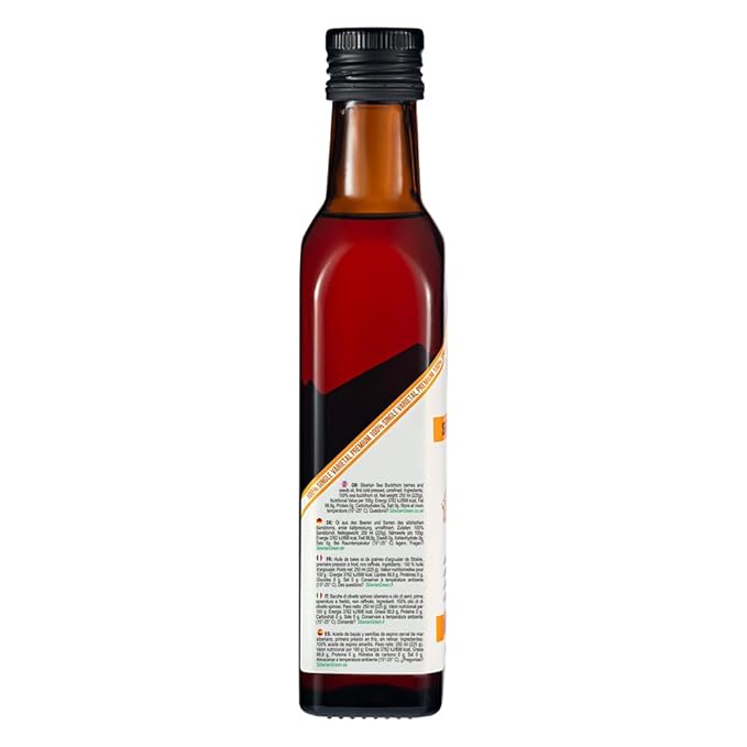 Siberian Green Sea Buckthorn Oil – 250ml Single Varietal Seed and Berry Oil – Extra Virgin Unrefined Cold Pressed Ideal for Cooking Salads Cosmetics Skin Care
