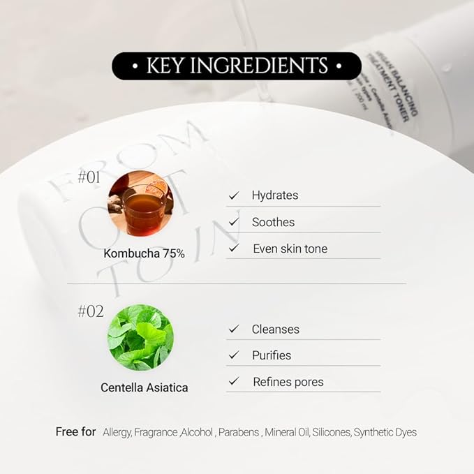 Vegan Balancing Tremtment Toner - Kombucha & Centella Asiatica, for All Skin Types, 6.76 Fl OZ