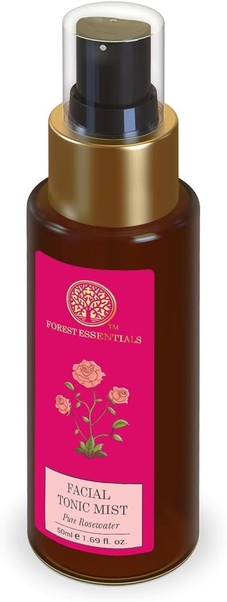 Forest Essentials Facial Tonic Mist with Pure Rosewater | Hydrating Daily Alchohol Free Toner for Glowing Skin| Hydrates Plumps & Minimises Open Pores for Glowing Skin, 50ml