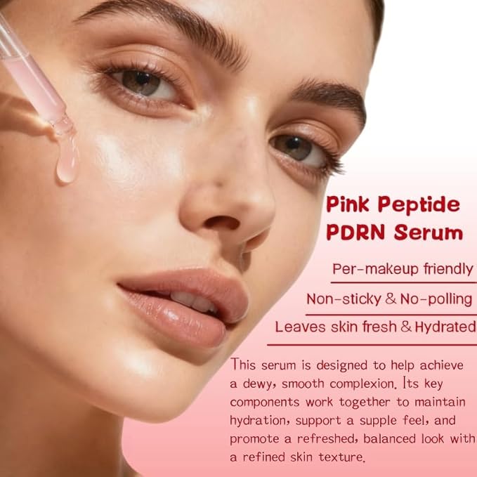 Salmon DNA Pink Peptide & PDRN Serum with 5 Peptides Complex, Anti-Aging Face Serum for Wrinkles, Firming & Hydrating, Brightening & Improving Skin Tone, Korean Recipe, 30ml