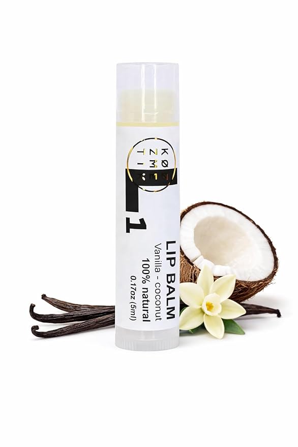 Vanilla 100% Natural Lip Balm | Moisturizing Lip Care with Almond Oil, Cocoa Butter, Shea Butter & Beeswax | Hydrating Repair Formula for Soft & Smooth Lips | L1 KØØZMETIK