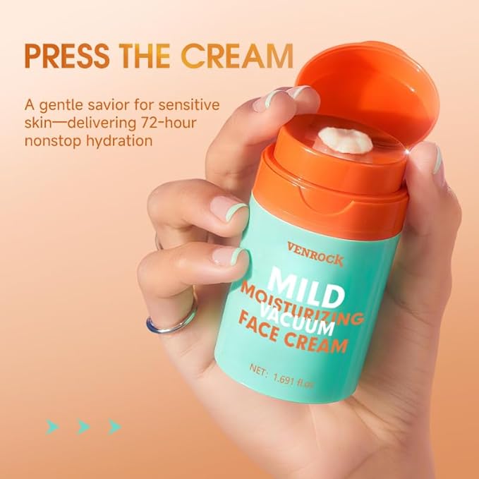 Venrock Mild Face Cream, Daily Facial Moisturizer for Sensitive Skin, Hydrating & Nourishing Skincare with Macadamia Oil+Probiotics+Hyaluronic Acid, Repair Barrier, 72 H Moisture Lock, 1.69 fl oz